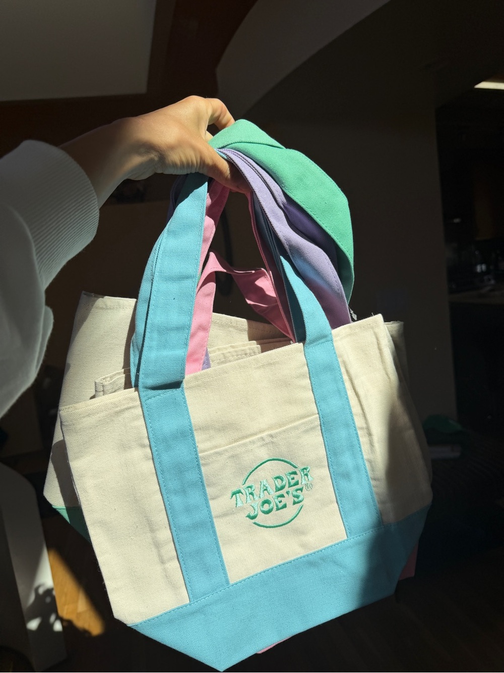 Trader Joe's pastel Mint Canvas Tote Bag with Green Accents - Picture 4 of 4